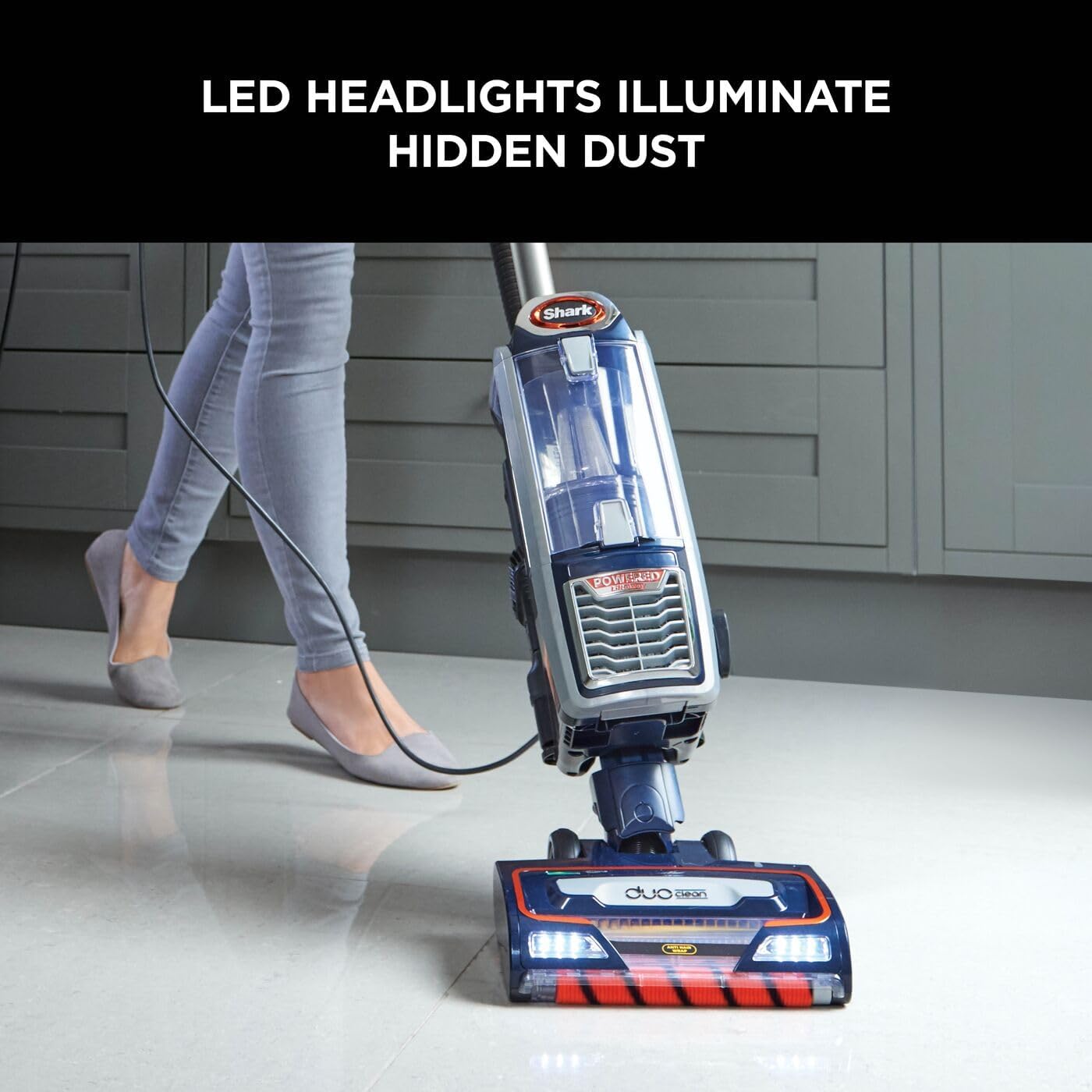 Shark Corded Upright Vacuum Cleaner,0.83L, Pet Model, Navy/Orange, 750W | with Anti Hair Wrap Technology & DuoClean, Powered Lift-Away, LED Headlights, Anti-Allergen, 8m Cord, 3 Attachments, NZ801UKT